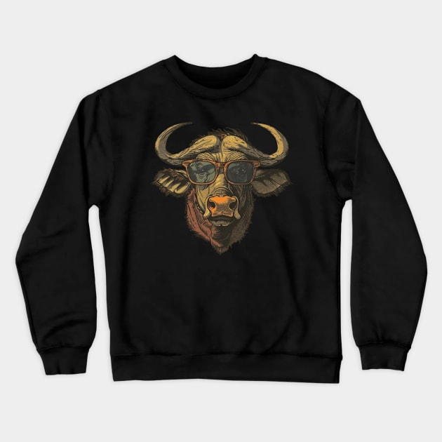 Brainy Bull: The Wise Water Buffalo! Crewneck Sweatshirt by Carnets de Turig